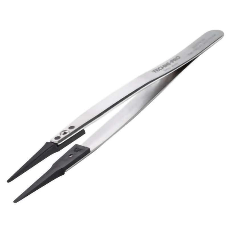 ESD Plastic Tip Tweezers, Style 242, Carbon Fiber Tips A242CF, Fine, 5.1"